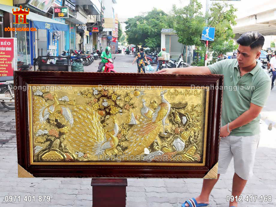 Tranh ngọc đường phú quý bằng đồng khảm tam khí được chế tác tinh xảo